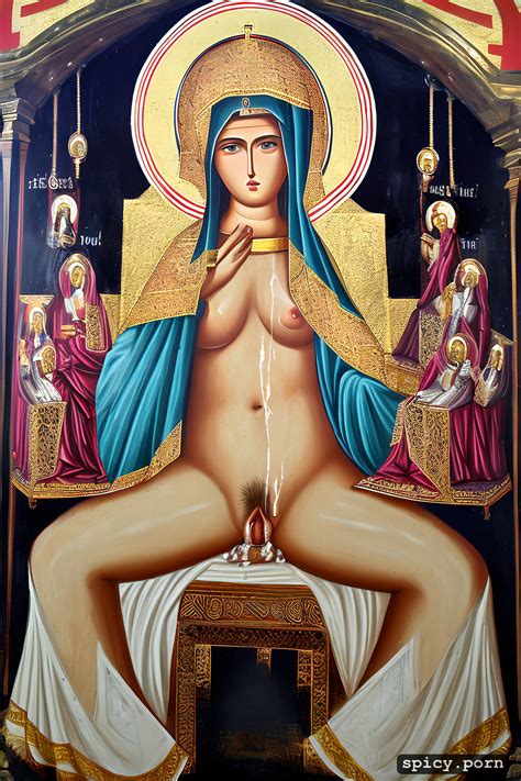 Image Of White Woman Byzantine Fresco Art Dripping Cum Naked Female