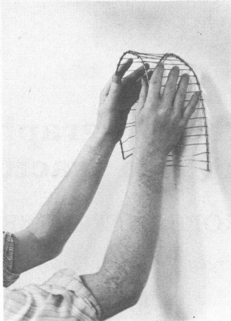 Wire Frame Mounted On Wall With Hands Positioned To Present The