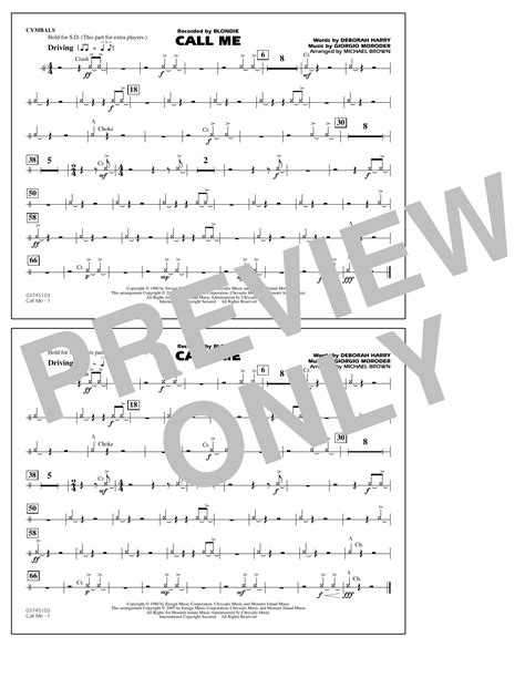 Call Me Arr Michael Brown Cymbals Sheet Music Blondie Marching