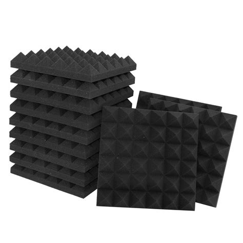 Acoustic Panels 17 Pack Set 12x12x2 Inches Black Pyramid Acoustic