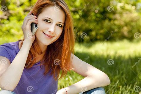 Girl With Mobile Phone At The Park Stock Photo Image Of Outdoor