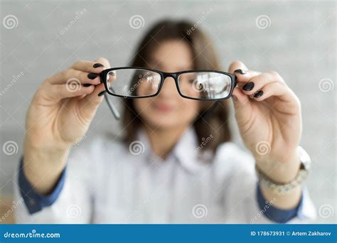 Close Up Female Hands Holding Eyeglasses Ophthalmology Concept Stock Image Image Of