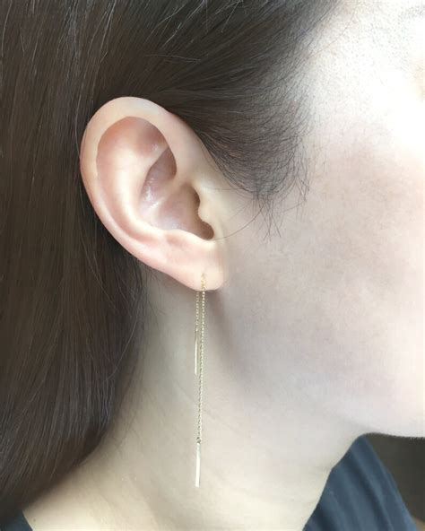 14k Solid Gold Threader Earrings 14k Long Threader Earrings Etsy