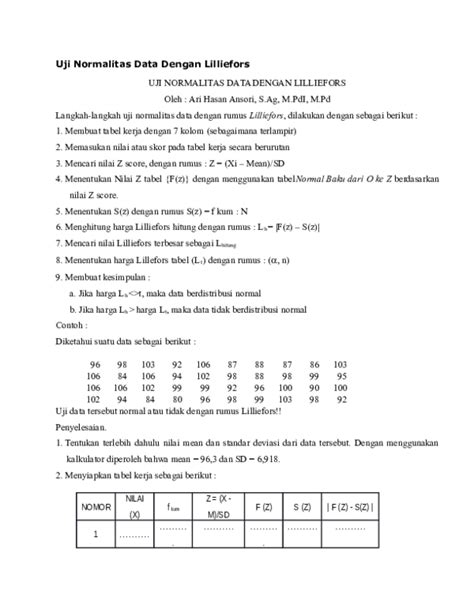 Doc Uji Normalitas Data Dengan Lilliefors