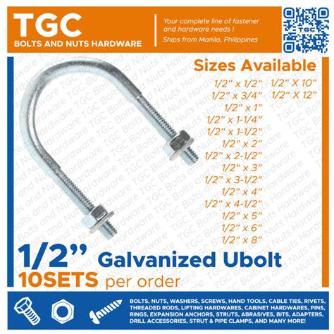 10 PCS 1 2 Ubolt Galvanized With Nut And Washer GI U Bolt TGC Bolt