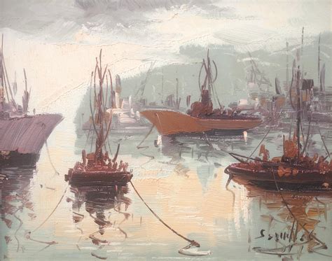 Antonio Segrelles Spanish Pier Oil On Canvas Painting Spain Seascape