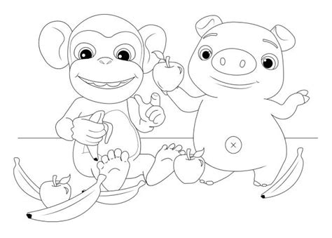 Coloriage Le Singe Et Cochon Mochi Et Pepe De Cocomelon