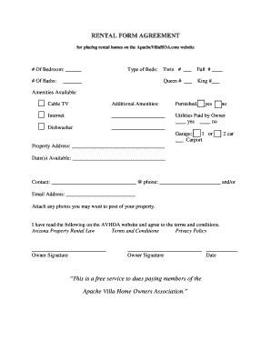 Fillable Online Application Agreement Form Apache Villa Hoa