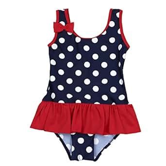Tiaobug Baby Mädchen Einteiler Badeanzug UV Schutz Polka Dots Bikini Tankini Schwimmanzug mit