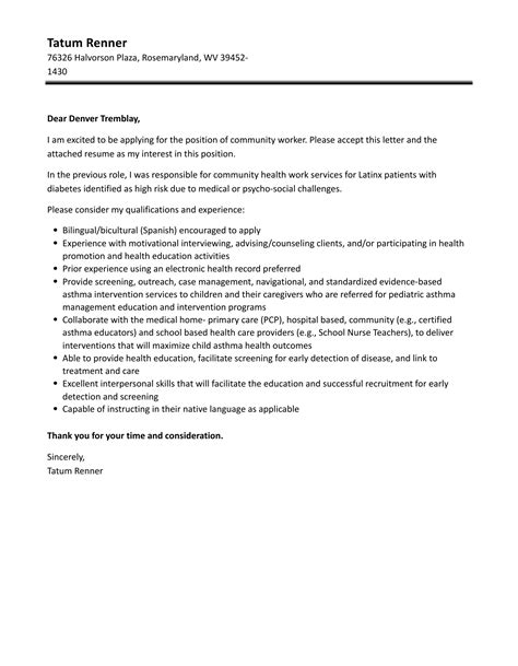 Community Worker Cover Letter Velvet Jobs