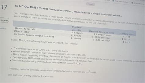 Solved 17 TB MC Qu 10 157 Static Puvo Incorporated Chegg