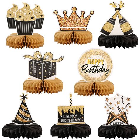 Buy 8 Pieces Happy Birthday Party Decorations Black And Gold Birthday