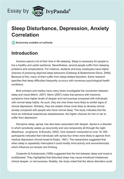 Sleep Disturbance Depression Anxiety Correlation 1649 Words