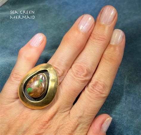 Australian Boulder Koroit Opal Teardrop Ring Neon Veins