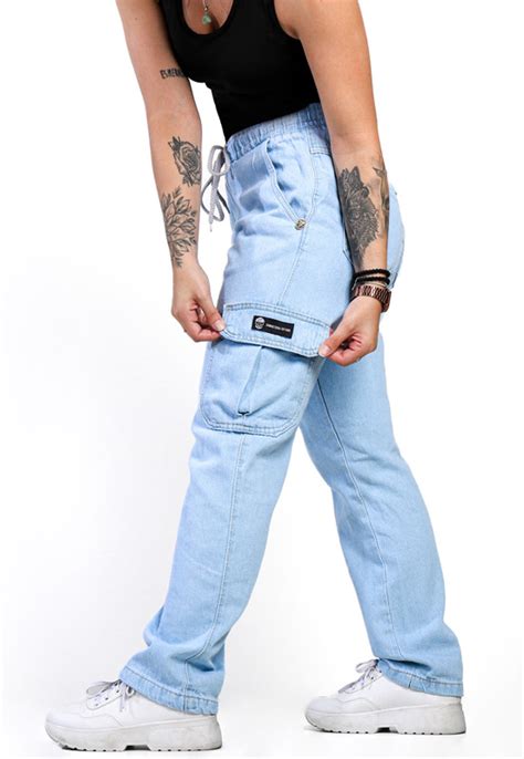 Promoção De Calça Jogger Cargo Sem Punho Unissex Azul Claro Ct