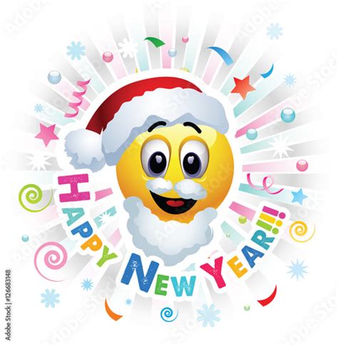 Happy New Year Greeting Card Smiley Celebrating Smiley Being Cheerful