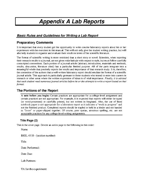 Lab Reports Appendix A Basic Rules And Guidelines For Writing A Lab Report Preparatory