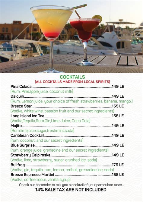 Menu At Breeze Restaurant And Bar El Gouna