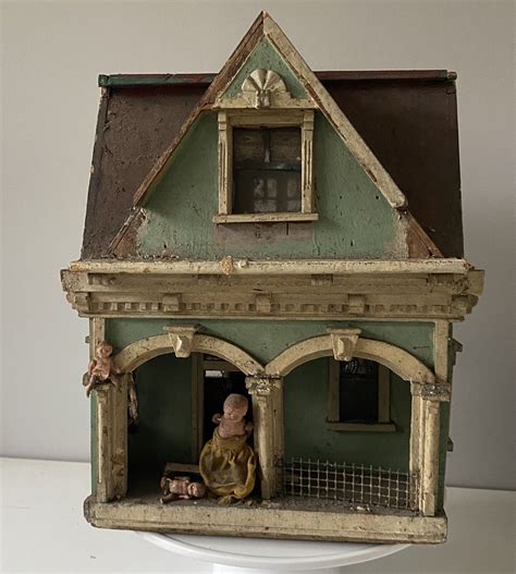 Antique Victorian Gothic Haunted Miniature Model House With Glass