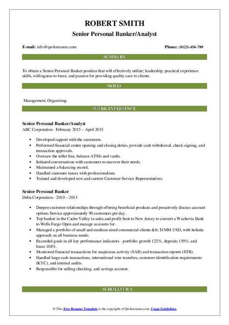 Senior Personal Banker Resume Samples Qwikresume