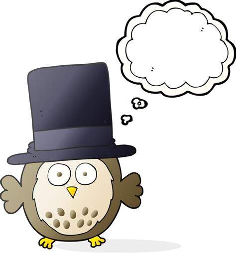 Freehand Drawn Thought Bubble Cartoon Owl Wearing Top Hat