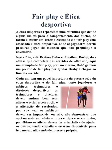 Exemplo De Fair Play No Esporte - Ética e Fair Play no Esporte | PDF | Carreira e Crescimento
