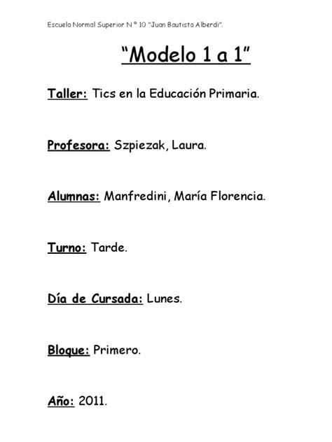 Trabajo Practico Conectar Igualdad Modelo 1 A 1 Maria Florencia Manfredini Pdf Tecnología