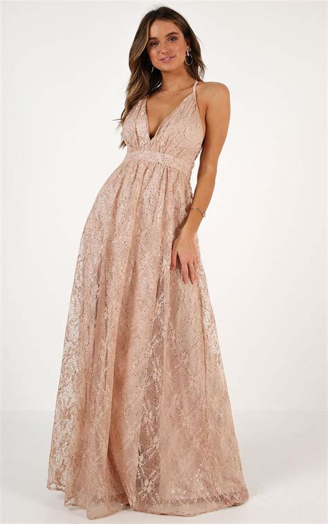 Crystal Maiden Maxi Dress In Rose Gold Sequin Showpo Nz