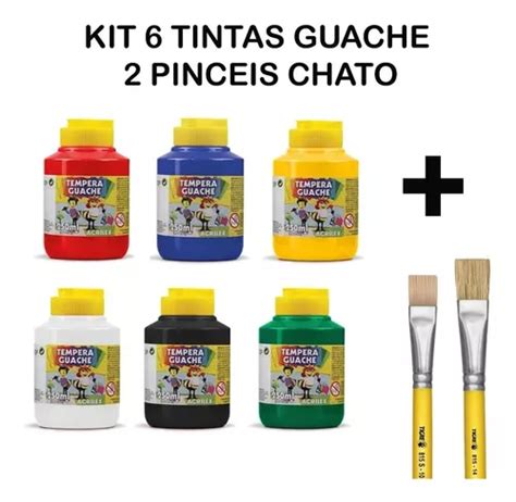 Kit 6 Tinta Guache Acrilex 250ml Cores A Escolher Brinde