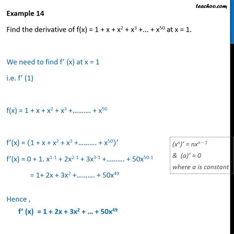 Example 14 Find Derivative Of F X 1 X X2 X3 X50