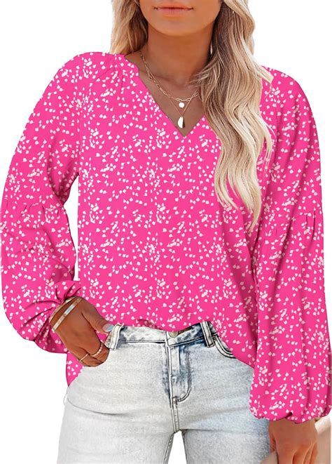 Involand Womens Plus Size Tops Boho Floral Printed Tops Casual V Neck