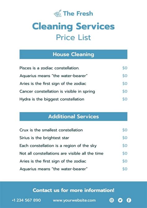 Free Cleaning Services Price List Templates Wepik