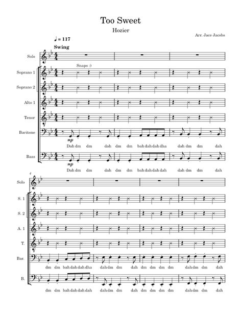 Too Sweet Ssaatbb Swing Sheet Music For Piano Bass Guitar A Capella