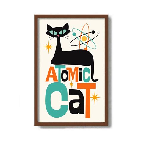 Atomic Cat Art Print Retro Sign Mid Century Modern Art Kitchen Wall