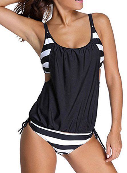 Azue Damen Zweiteilig Tankini Bauchweg Badeanzug Sportlich Beachwear