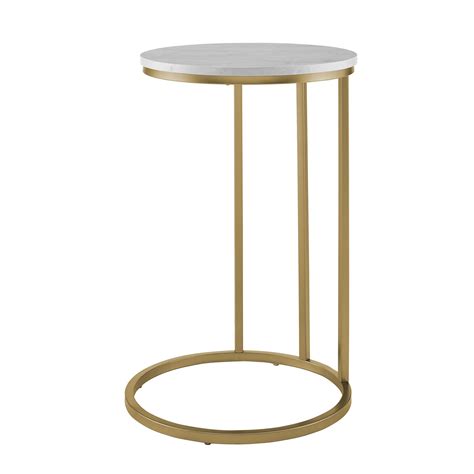 Ember Interiors Modern Glam Athena C Shaped End Table Faux Marble Gold