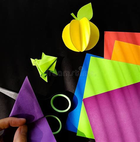 Make Paper Crafts from Origami Paper Stock Photo - Image of colorful ...