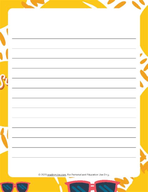 July Theme Narrow Rule Lined Paper Image Readingvine