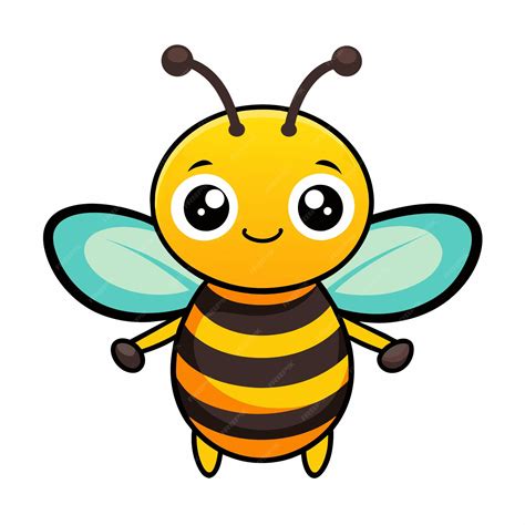 A cute cartoon illustration of a happy bee with big eyes a striped