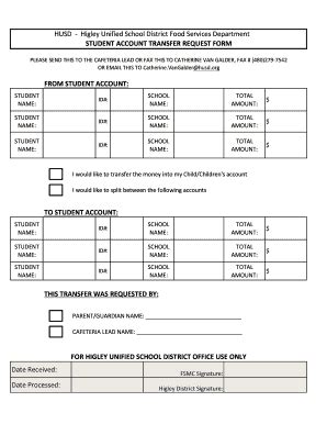 Fillable Online Husd HUSD Higley Unified School District Food