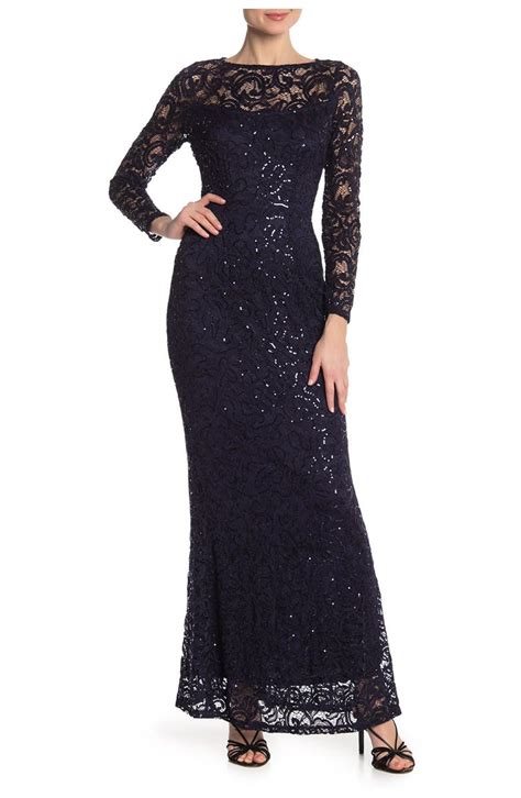 Marina Sequin Lace Long Sleeve Gown Nordstromrack