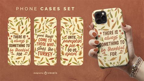 Thanksgiving Quotes And Autumn Leaves Phone Cases Set Vector Download