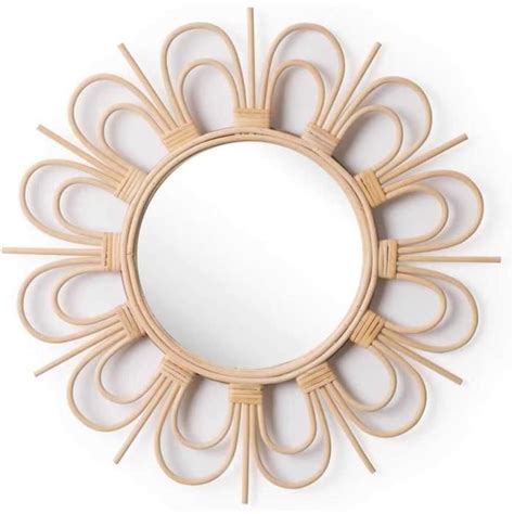 Miroir Flor Round Mural décoratif rotin rotin Naturel Style Ethnique