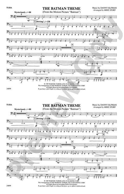 The Batman Theme From Batman Tuba Tuba Part Digital Sheet Music
