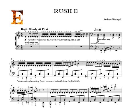 Rush E Intermediate Piano Sheet Music With Note Names And Finger Numbers Free Exercises Etsy 日本