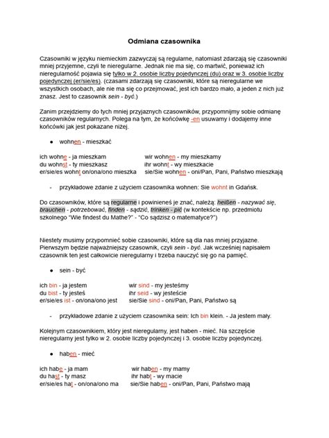 Odmiana Czasownika Pdf