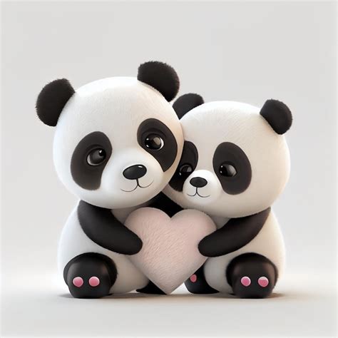 Casal De Urso Panda Fofo Apaixonado Por Cora Es D Render Ilustra O