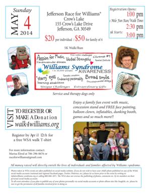 Fillable Online Williams Syndrome Jefferson Race For Williams