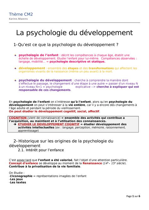 Psycho L1 2022 2023 CM la psychologie du développement K Thème CM