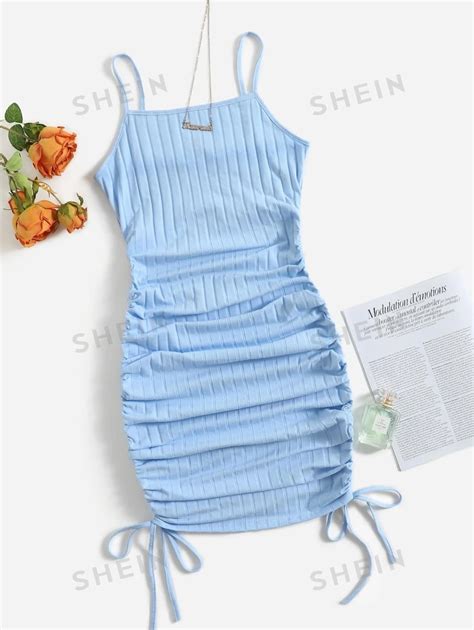 Shein Ezwear Drawstring Side Rib Knit Dress Shein Usa